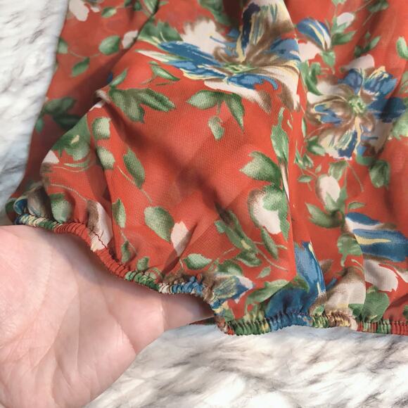 Bubble B Orange Floral Print Sheer Blouse Top 1XL - Picture 6 of 12